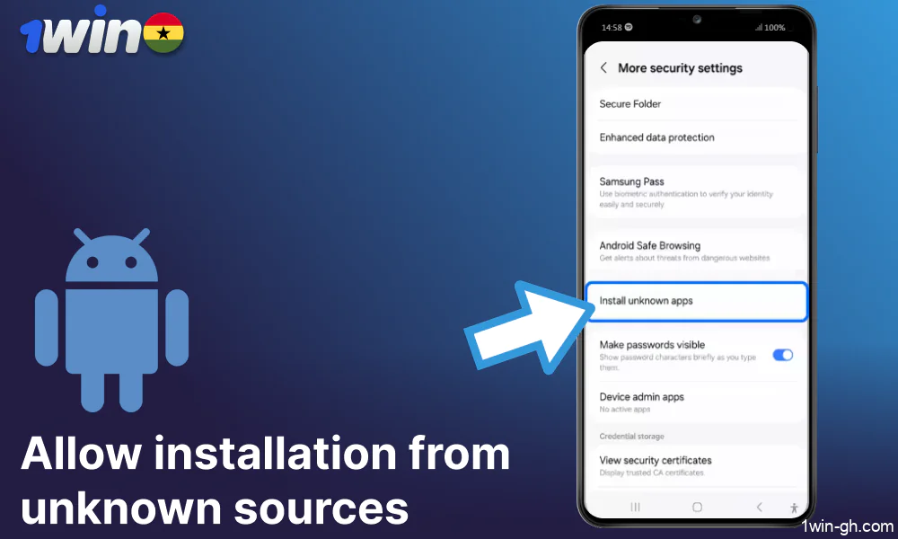 Allow installation from unknown sources to enable the 1win app download